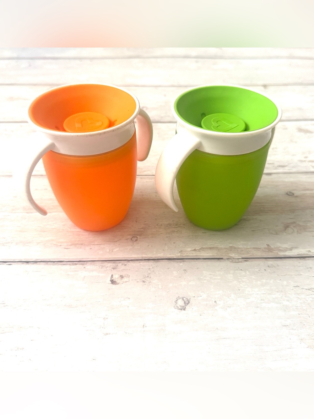 Munchkin 360 Kids Sippy Cups Spill Proof  Set of 2 Dishwasher Safe Orange Green